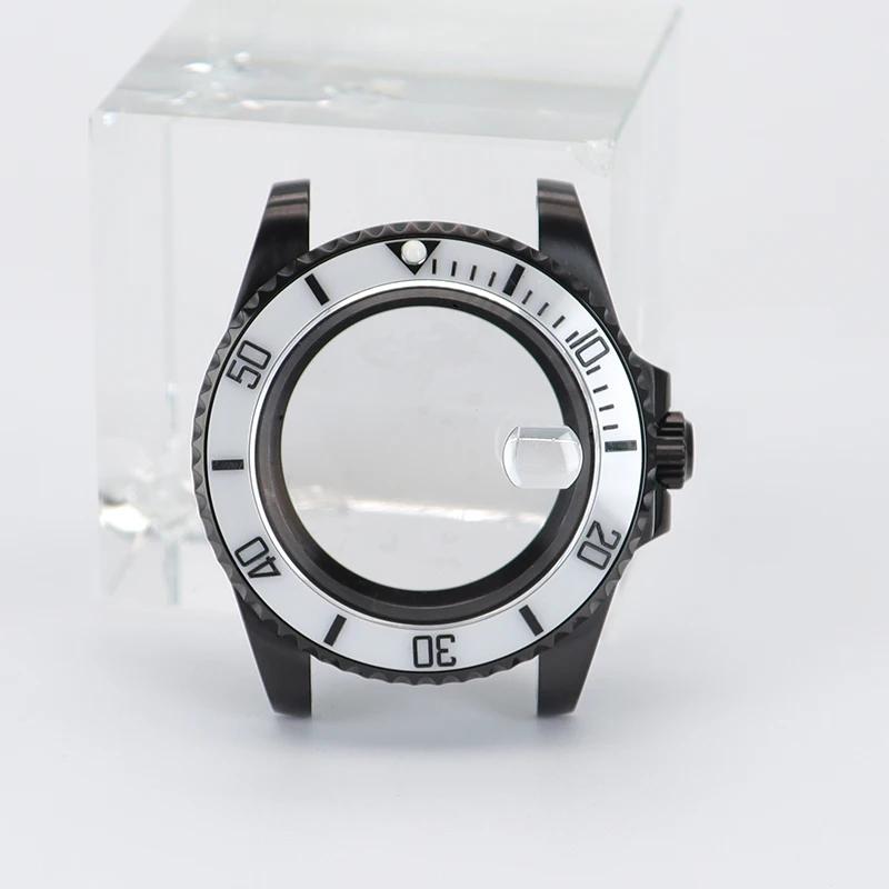 Black 40mm Diving Watch Case White Ceramic Bezel For Seiko NH35 NH36 NH38/34 Miyota 8215 ETA2824 Movement 28.5mm Dial Submariner