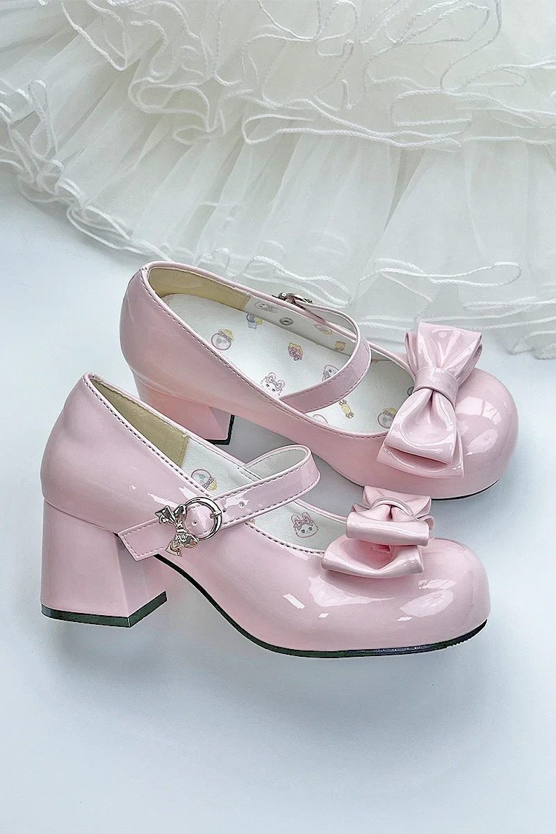 Lolita Shoes Low Heel Round Head Cute Kawaii Platform Girls  White Summer Princess Leather Shoe