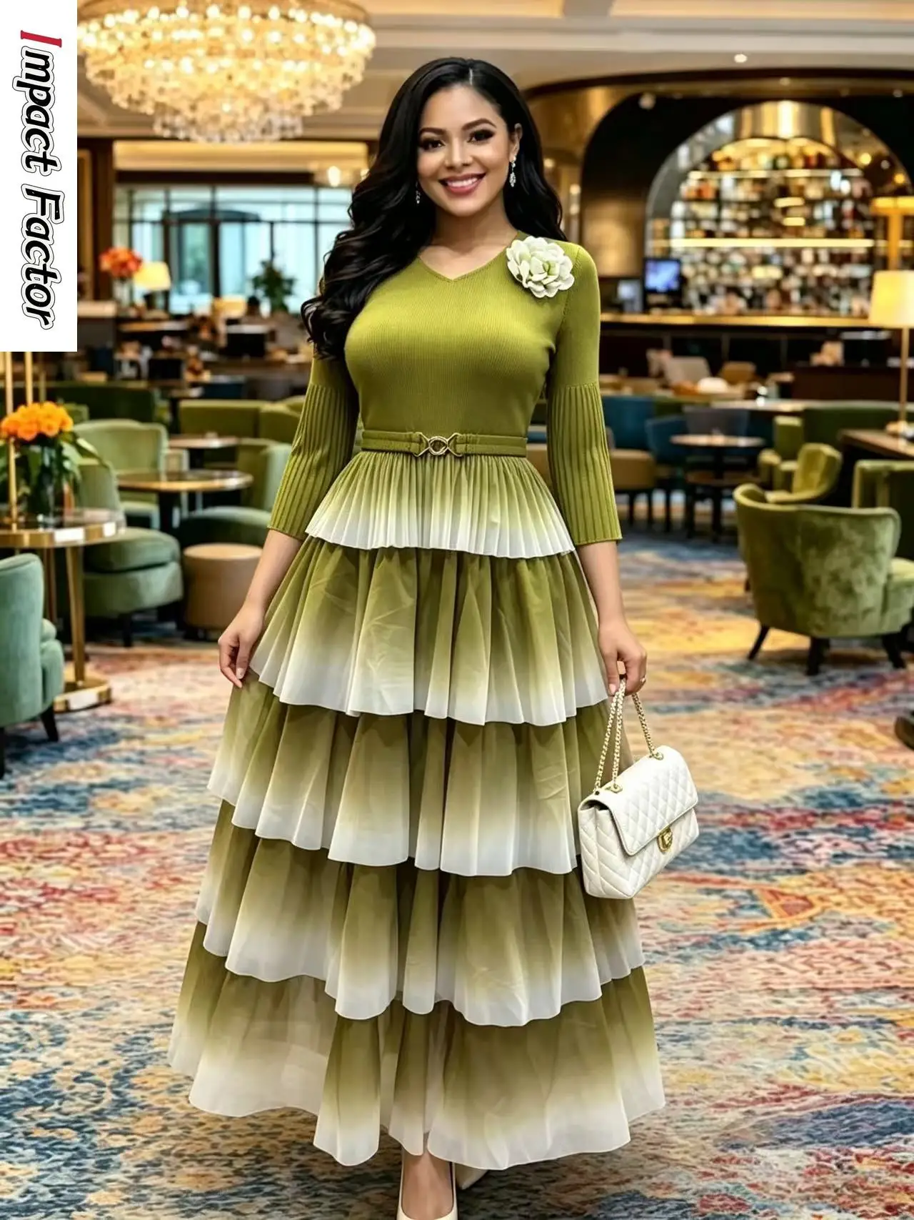 Miyake African Spring and Summer Fashion Gradual Change Cake Dress Pleated Elegant New Temperament Pleated Dress Women Clothing