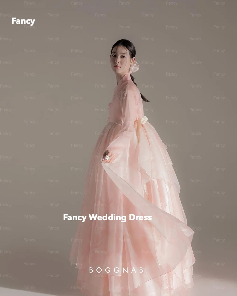 Fancy Elegant Pink Hanbok Wedding Dress Long Sleeve A Line Bridal Party Gown Organza Back Zip 2 Pcs 웨딩드레스 customized