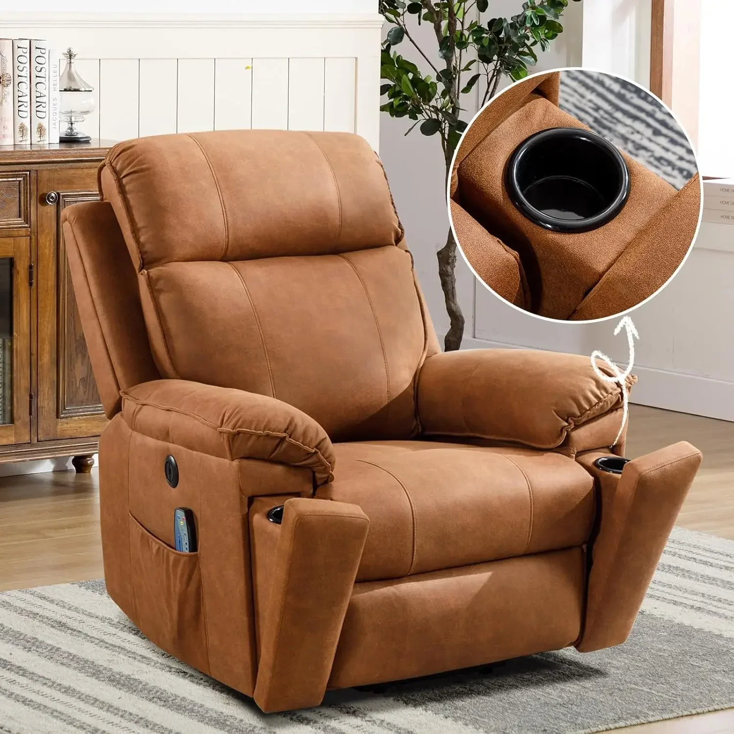 Home Large Power Lift Chair with Massage and Heat for Elderly Recliner Brown Power Lift Chair with Safety Motor Easy To Assembl