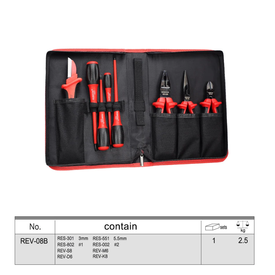 Japan RUBICON 8 PCS VDE Insulated Pliers Set with Tool Kit 1000V Electrician Repairs Tool NO.REV-08B