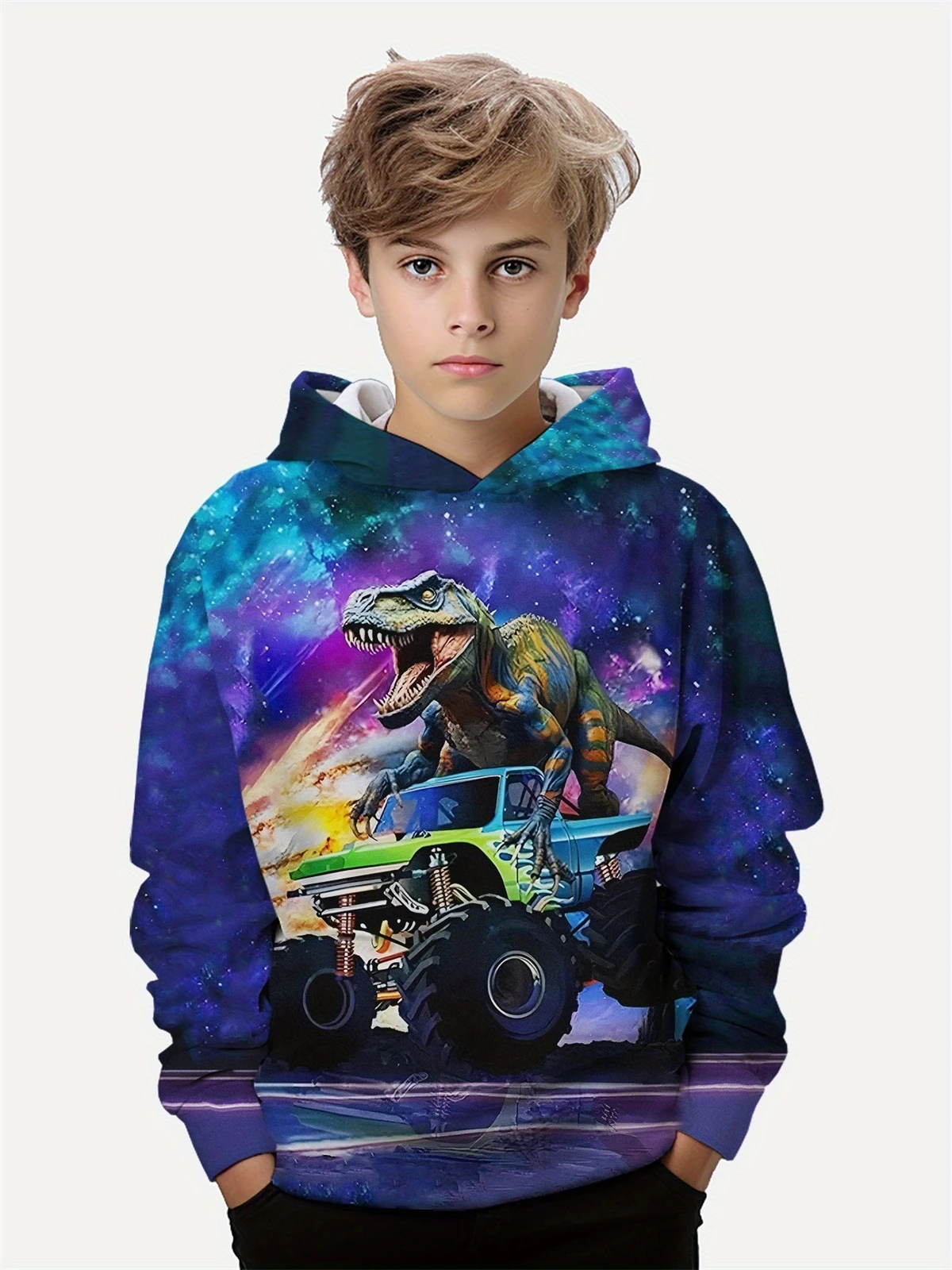 

Boys Trendy Dinosaur Graphic Print Hooded Sweatshirt Boy Top Long Sleeve Children Sweatshirt Autumn Clothes Children's Clothing