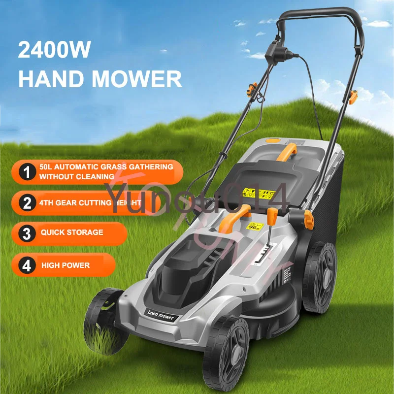 Hand Propelled Electric Lawn Mower for Garden, Hand Push Grass Cutting Machine, Household Lawn Trimmer, 2400W