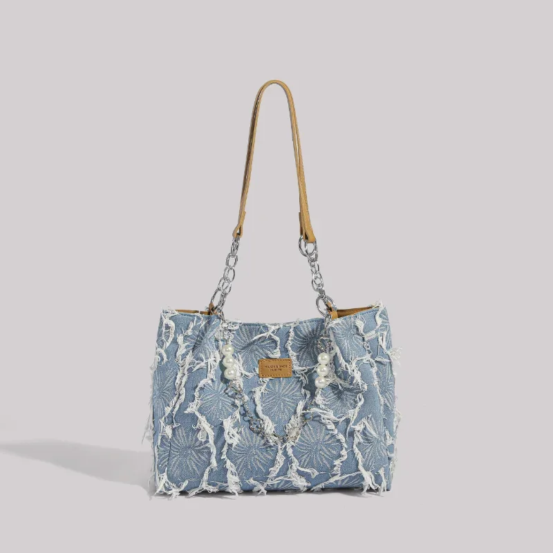 

Denim 2024 High Quality Women's Shoulder Bag Bead Large Capacity New Fashionable Crossbody Bag Soft Trendy Women's Handbags