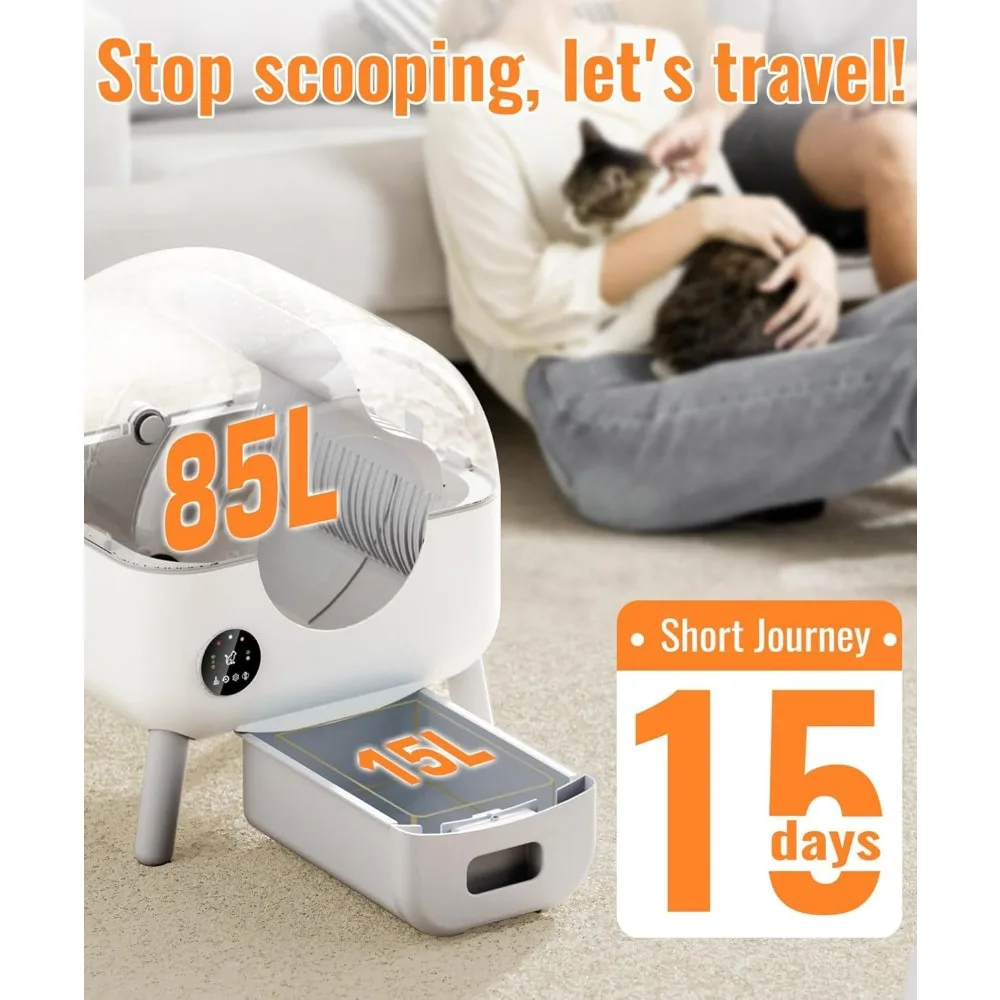Self Cleaning Litter Box, 100L Large Automatic Cat Litter Box for Multiple Cats, Odor Smart App Control, 8X Safety Protection