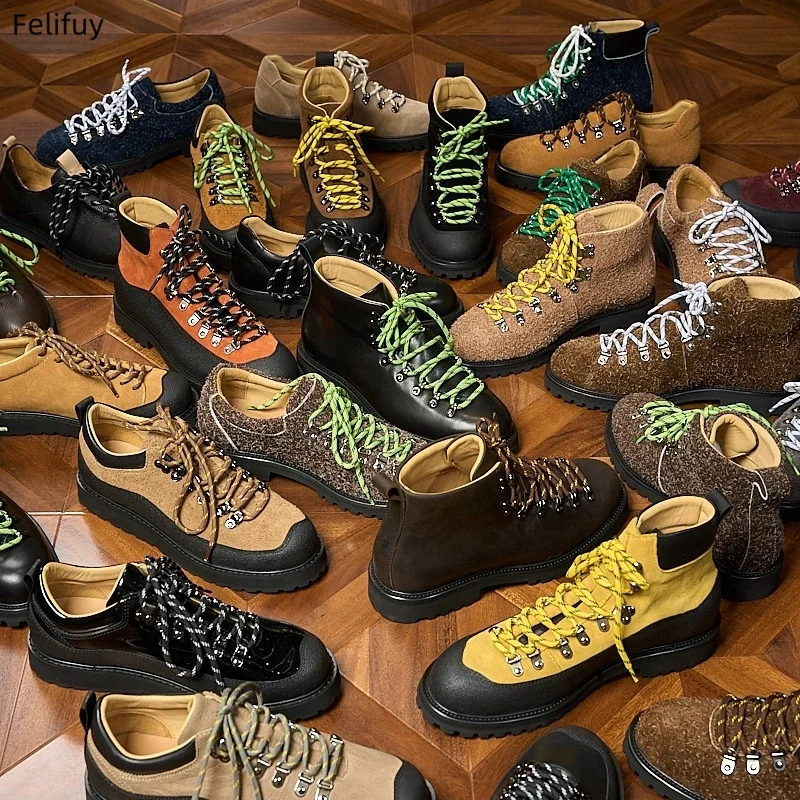 

Men High Top Boots Genuine Leather Spliced Work wear Boots Outdoor Hiking Mountaineering Trendy Men Boots,Men's Ankle Boots