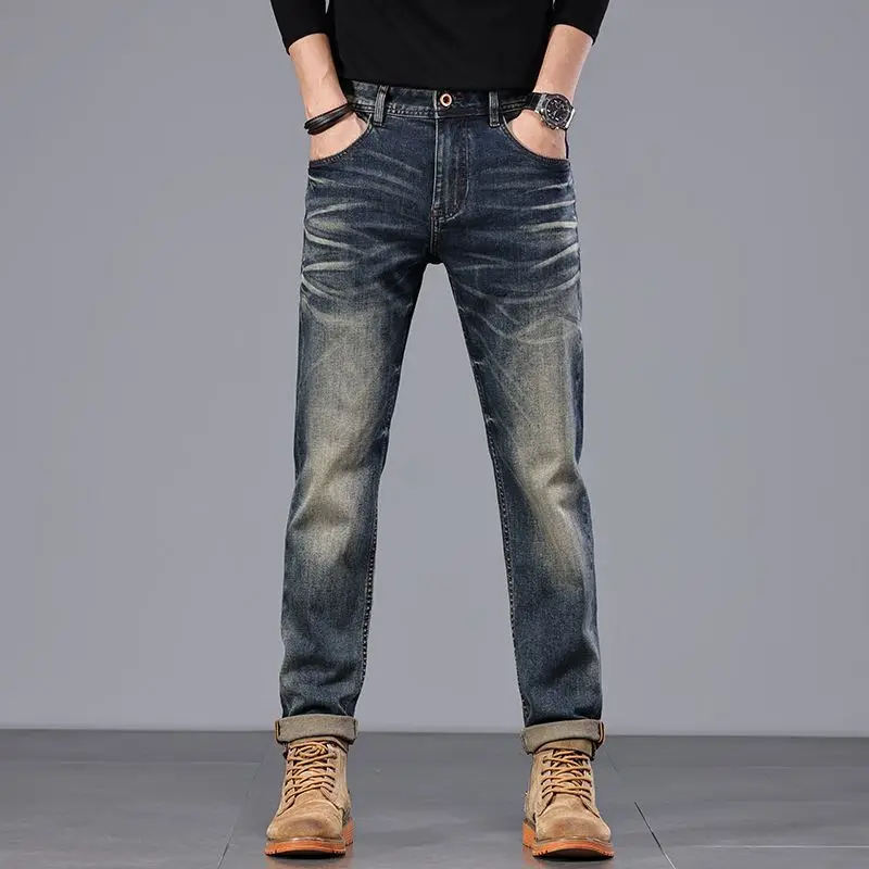 

2025 Autumn New Youth American Retro Jeans Casual Comfortable Versatile Small Straight Leg Pants fall guys jeans for men
