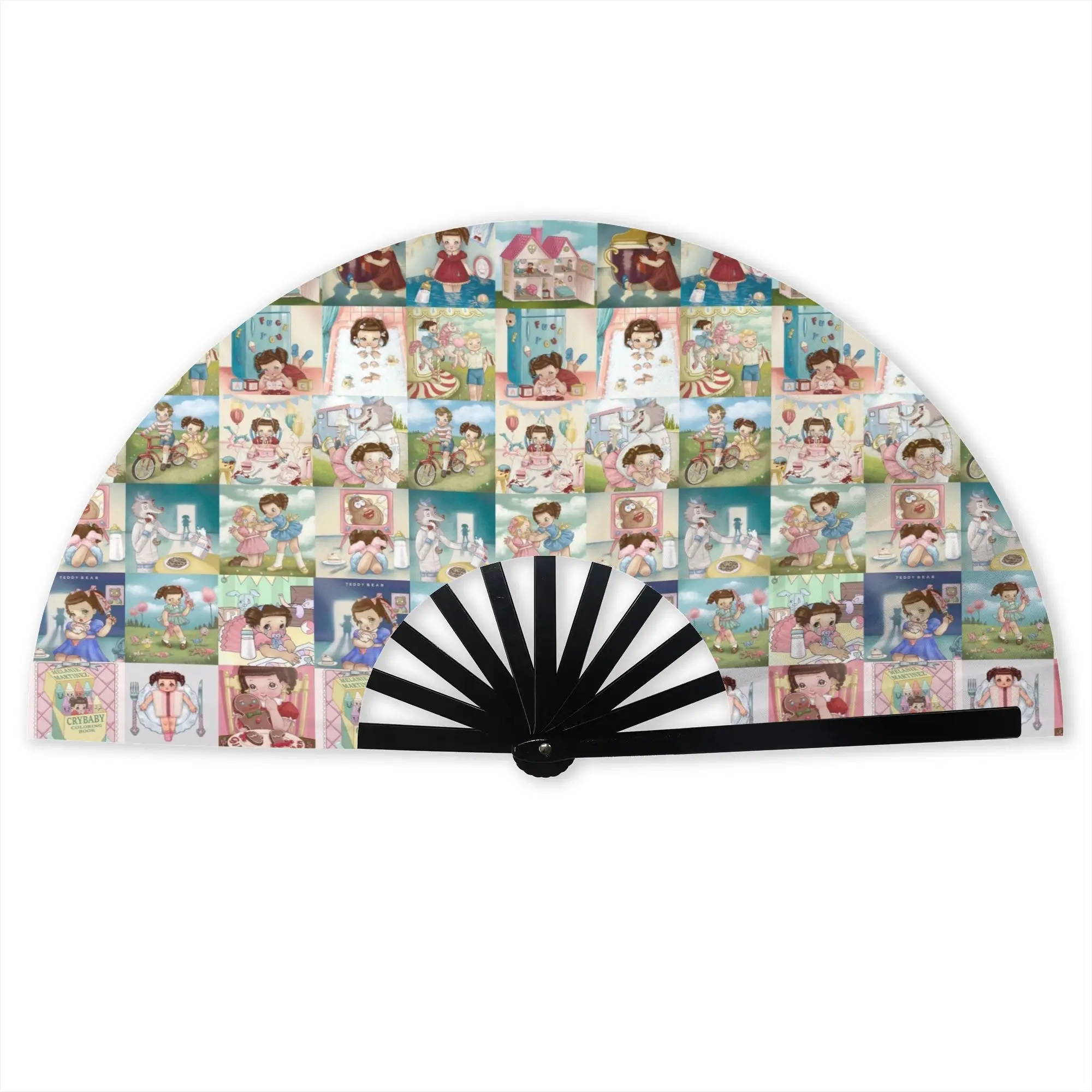 Martinez Melanie Stylish Hand Fan Men  Printed Polyester Fan Aesthetic Costume Prop Folding Fans For Sports Events  Gift