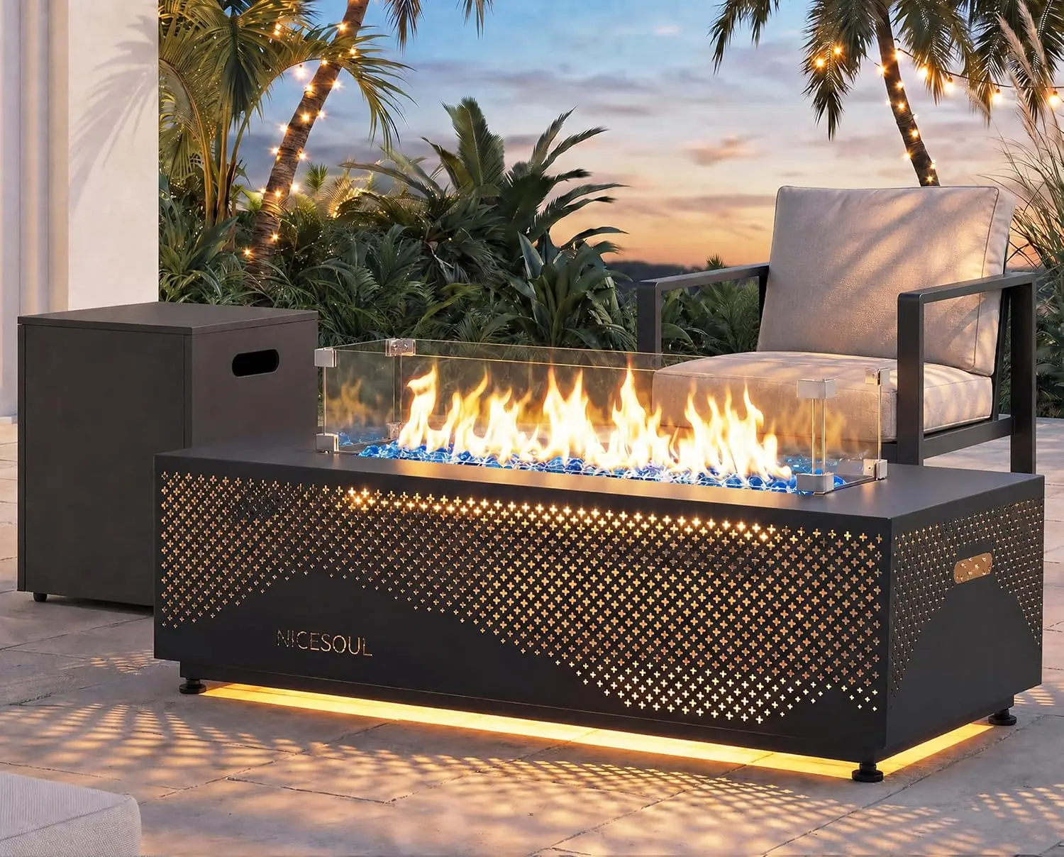 Rectangle Gas Fire Pit Table with Tank Holder 50000 BTU LED Outdoor Fireplace Patio Backyard Deck CSA Certified, Customized
