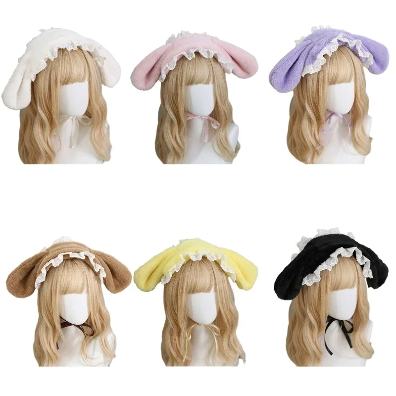 

6 Colors Lace Animal Ear Headdress Plush Headband Party Cosplay Hair Accessories for Women Girls