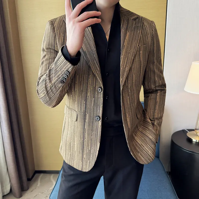 

Модный мужской пиджак в клетку Fashion Meteor Line: элегантный деловой пиджак класса люкс, приталенный, однобортный, для вечеринок и торжественных мероприятий