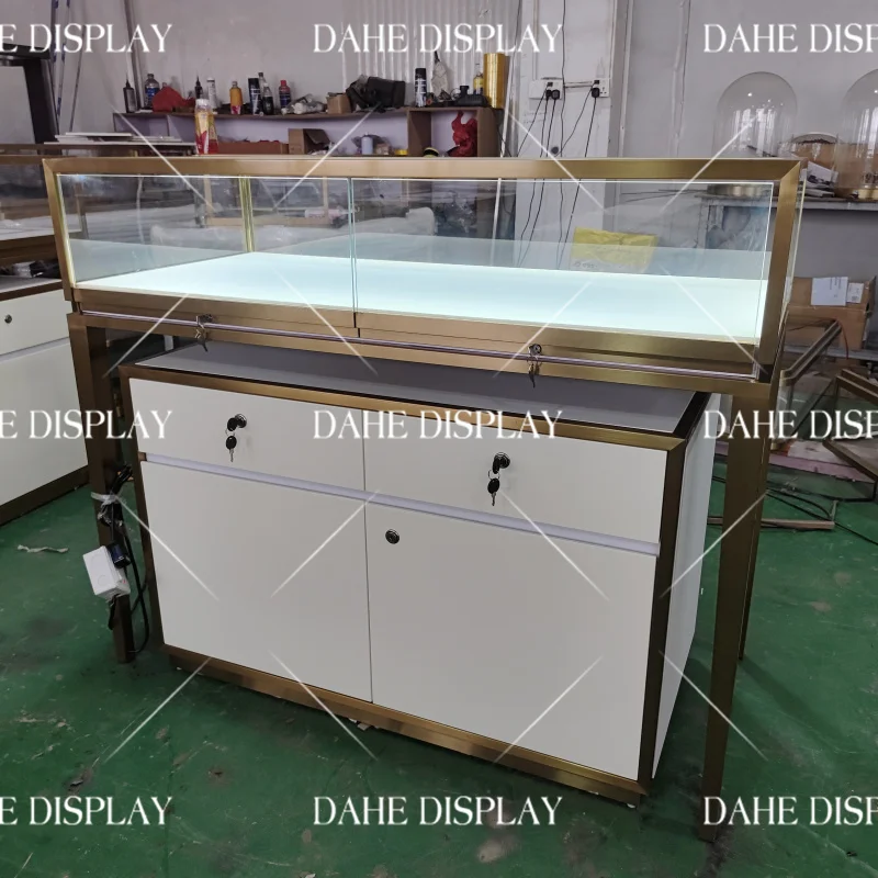 custom.Jewelry Display Jewelers Display Counter with Light Luxury Jewelry Displays Retail Store Stainless Steel Ca