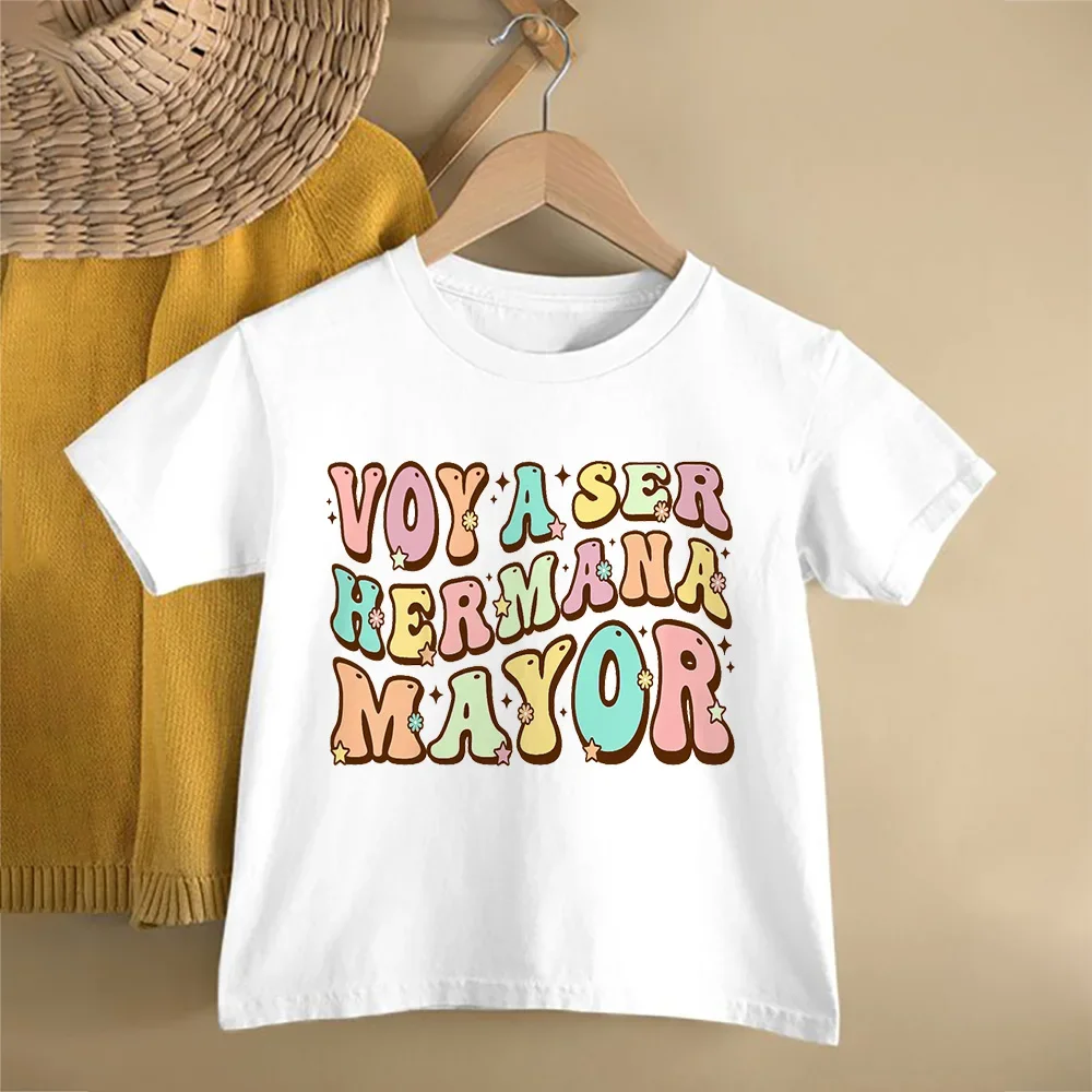 Girls' Big Sister T-shirt 'I Will Become a Big Sister' Spanish Printed Short Sleeve Shirt Pregnant Announcement Clothing
