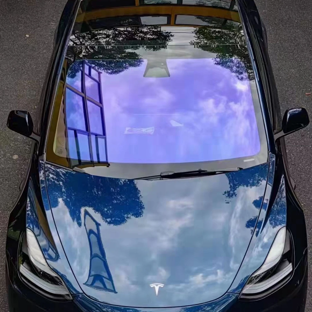 

Хамелеон Изменение цвета от синего до фиолетового Радужного лазера Хромированная глянцевая поверхность Самоклеящаяся автомобильная пленка Виниловая пленка