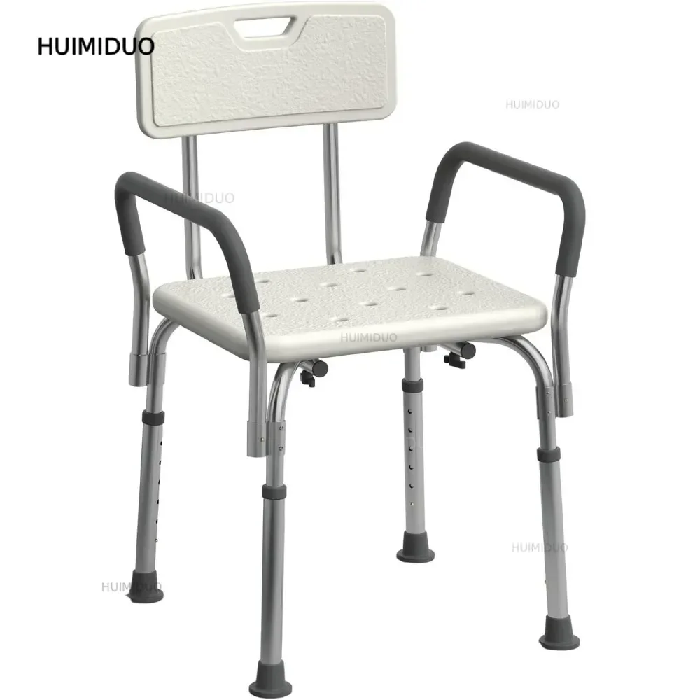 Shower Chair with Padded Armrests and Back Heavy Duty Bathtub Stool Adjustable Height Slip Resistant Shower Bench 350 lb