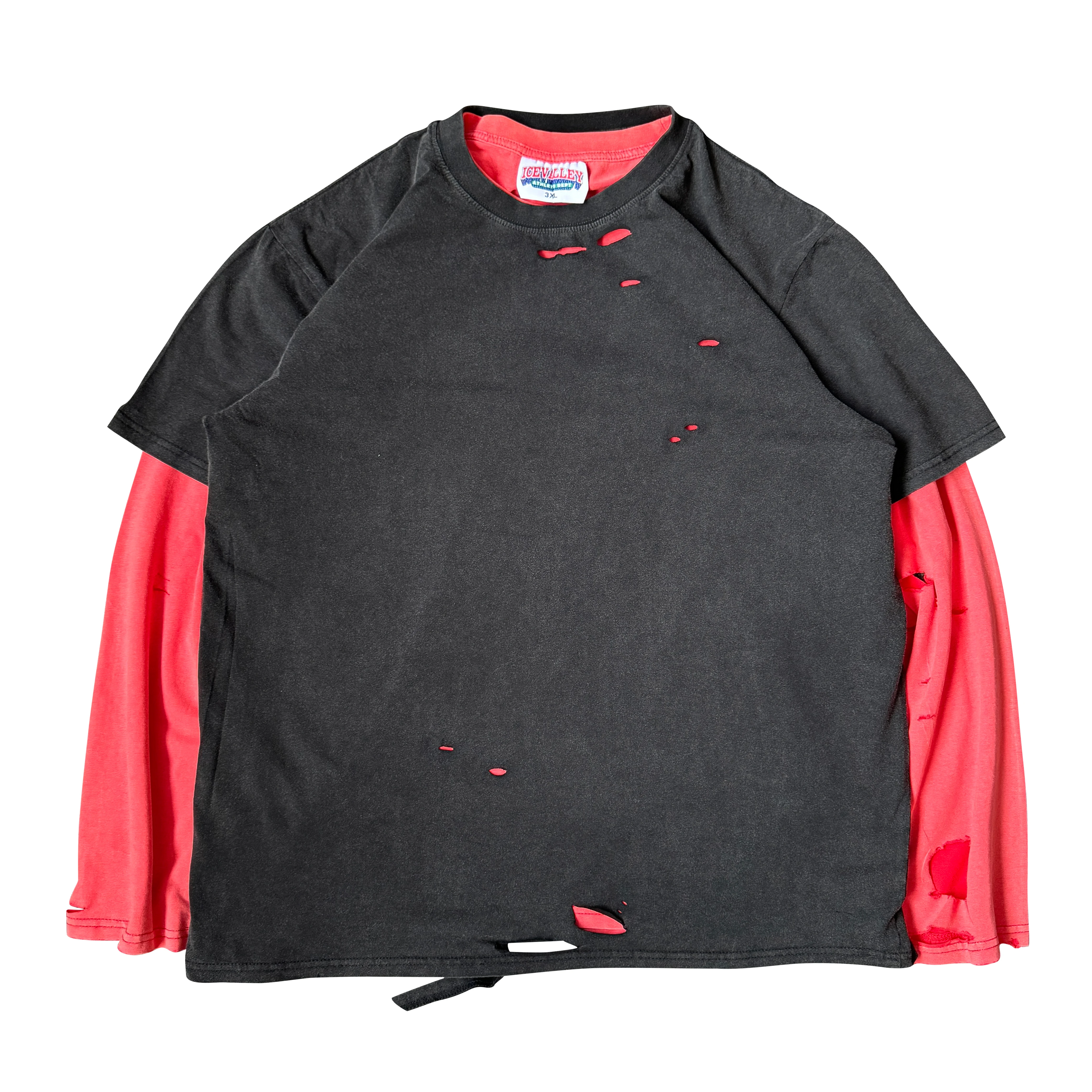 Retro American Long Sleeve T-Shirt True Two-Piece Washed Destructed Top Breathable Cotton Youthful Summer Fashion Car Pattern