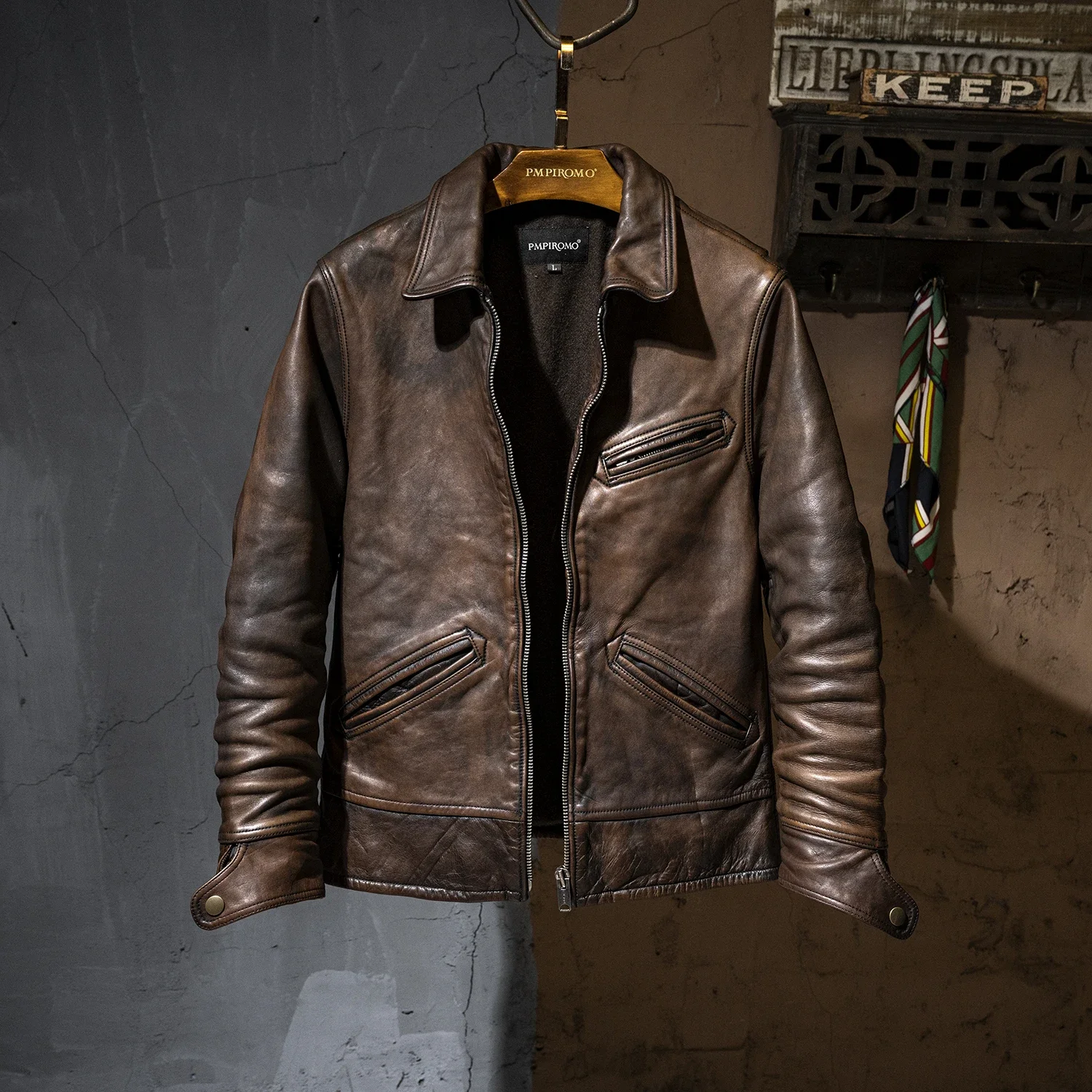 LNY!Wholesales.2024 Brand new Vintage brown horsehide coat.Luxury Men genuine leather jacket.winter quality leather outwear