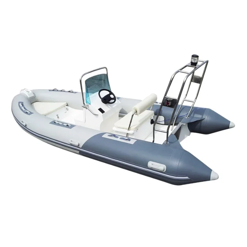Deep V 16 Ft Rigid Inflatable 16ft Rib Boat 480 Fiberglass PVC Sport Style Drifting Fishing Rowing Lake Outboard Motor Included