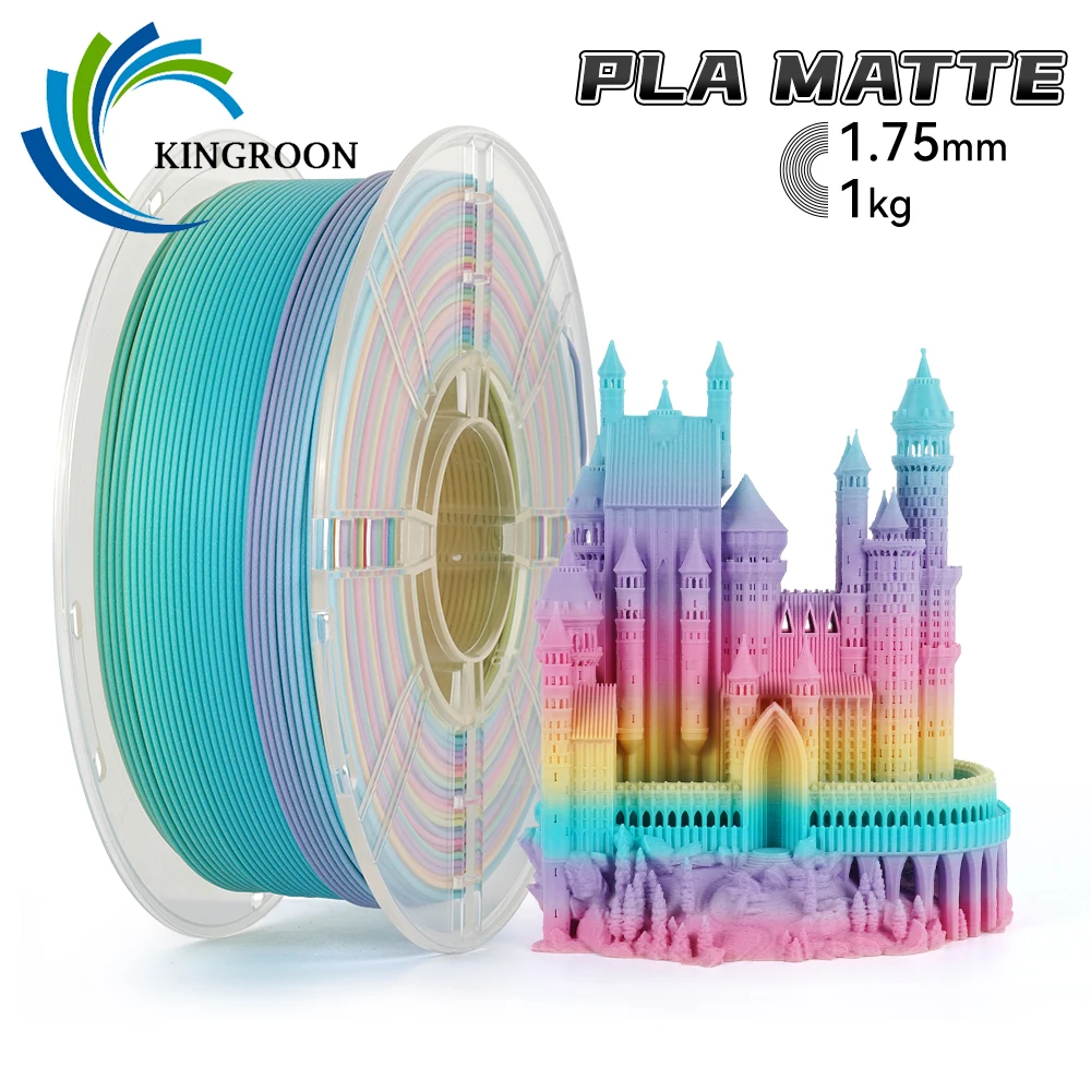 KINGROON Regenbogen Matt PLA Filament 1,75mm 1KG Mattierte Textur Ohne Schichtung Farbverlauf 3D-Druckmaterial