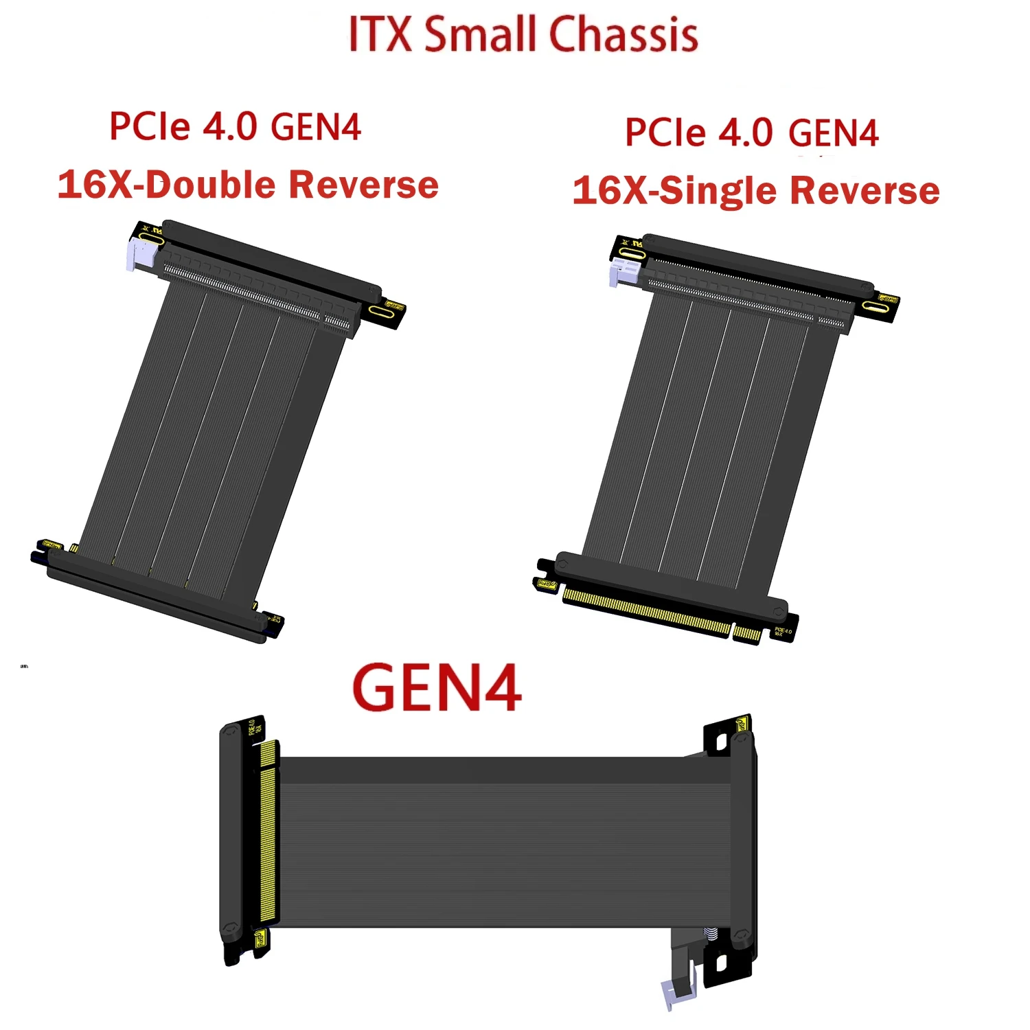 High Speed GEN4 PCI-E 4.0 16X Double Reverse Graphics Card Extension Cable - ITX A4 Computer Mini Chassis Full Speed 175mm 185mm