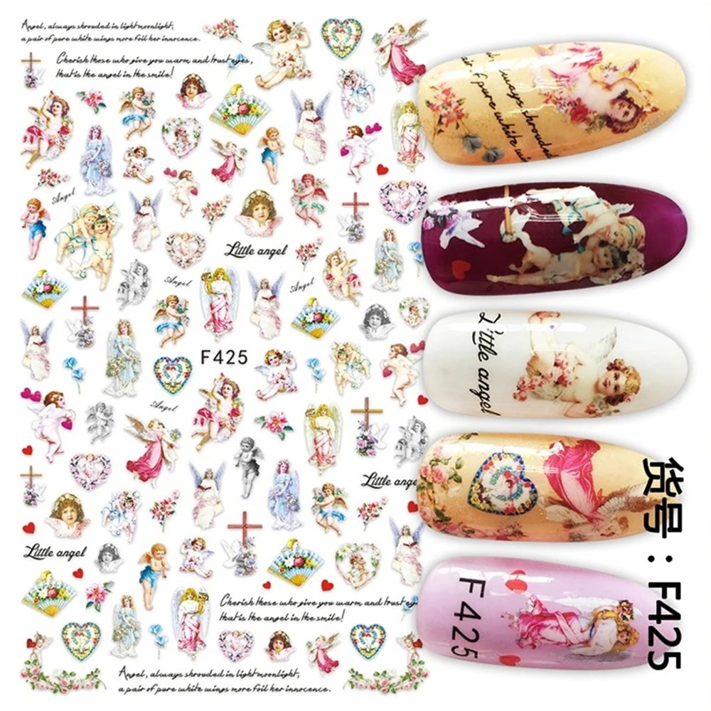 1Sheet Baroque Angel Frame Nail Sticker 3D Self-Adhered Gold Framework Slider Retro Decals Design for Manicure Decoration*HS8-1D