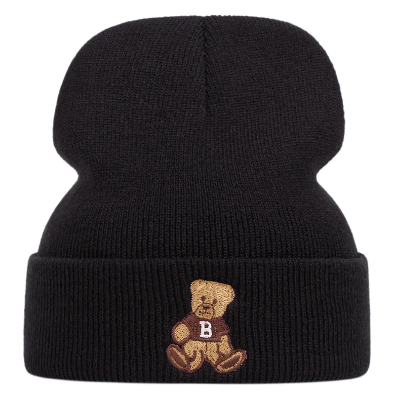 قبعات محبوكة مطرزة على شكل دب لطيف للرجال والنساء، قبعات صوفية للحدث الرياضي الدافئ في الخريف والشتاء