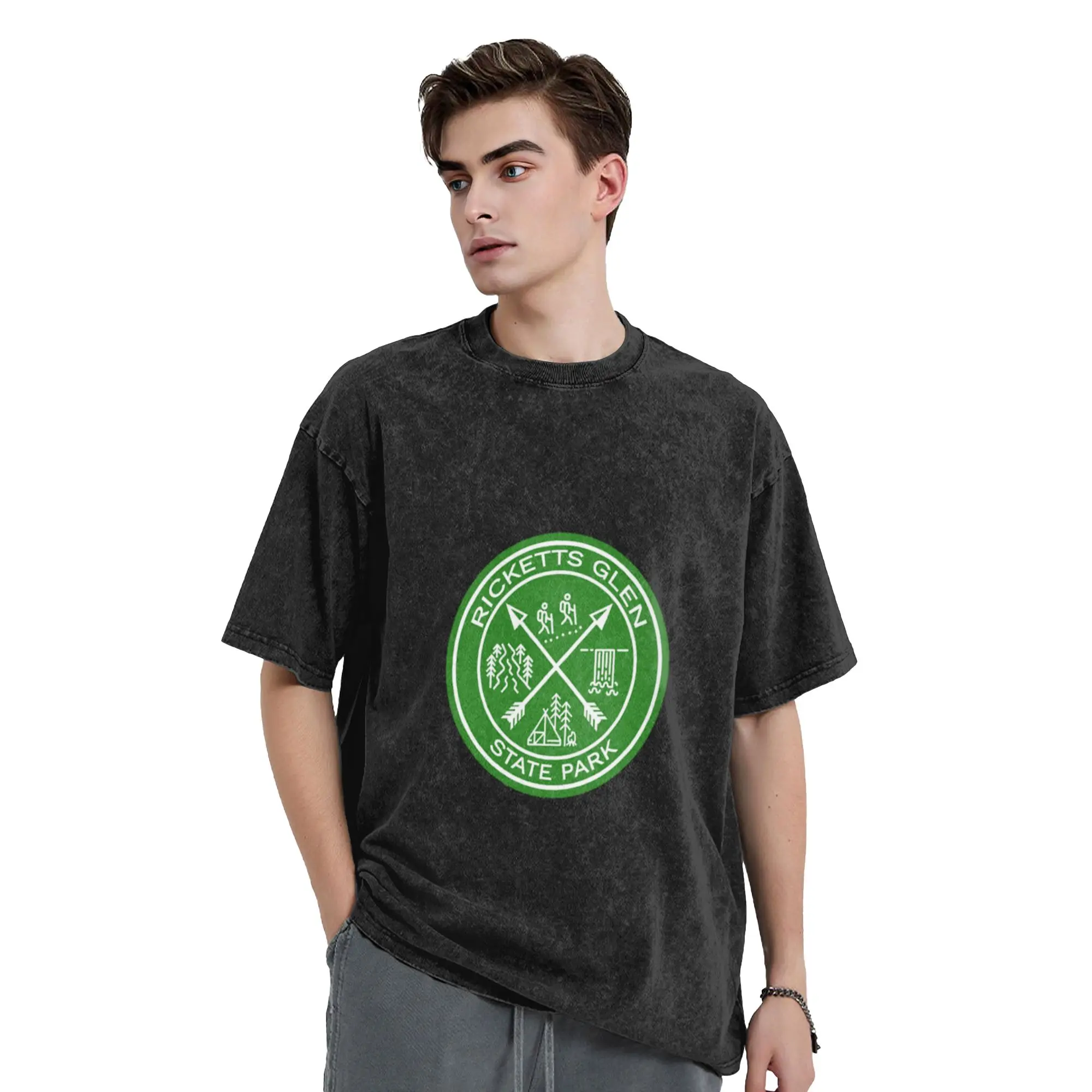Ricketts Glen green drawing  Classic Comfort A Washed T Shirt Men's Women's Oversized Cotton Tees Tops