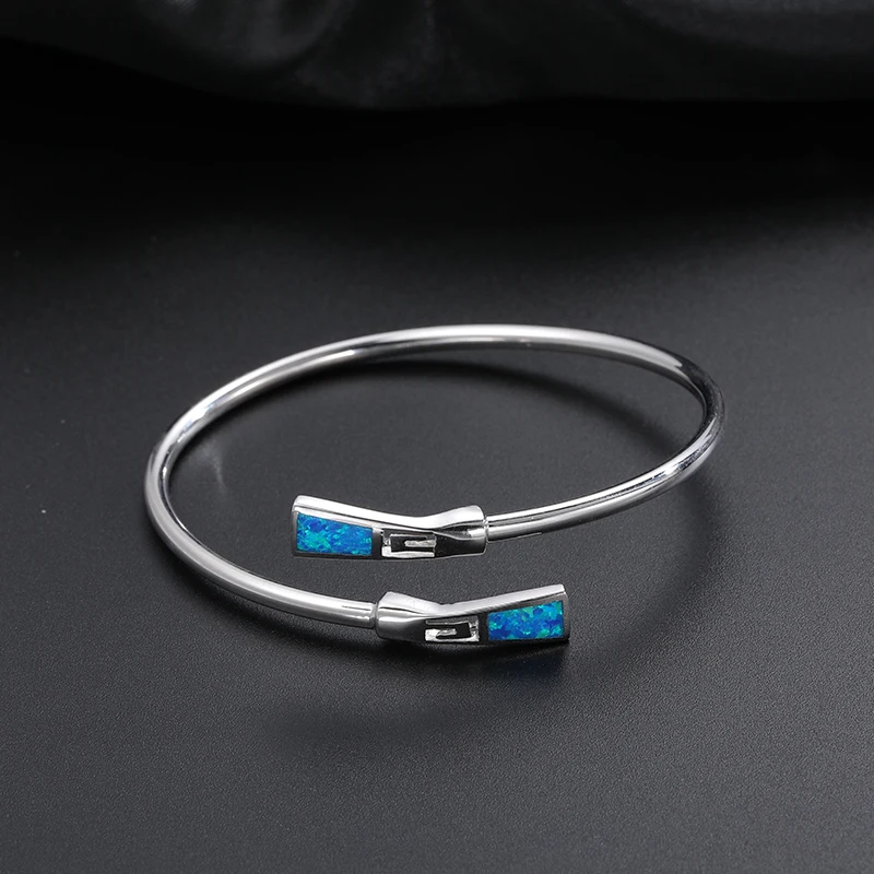 MYOP 925 Silver Gift Faux Blue OPAL Simple Opening Bracelet, A Must-Have For A Gentle Metal Stash