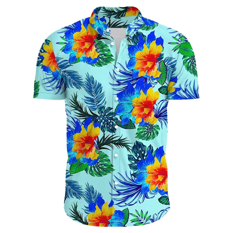 

Colorful Flower 3D Printed Dress Shirt For Men Loose Short Sleeve Button Lapel Tops Vintage Hawaiian Shirts Unisex Clothing