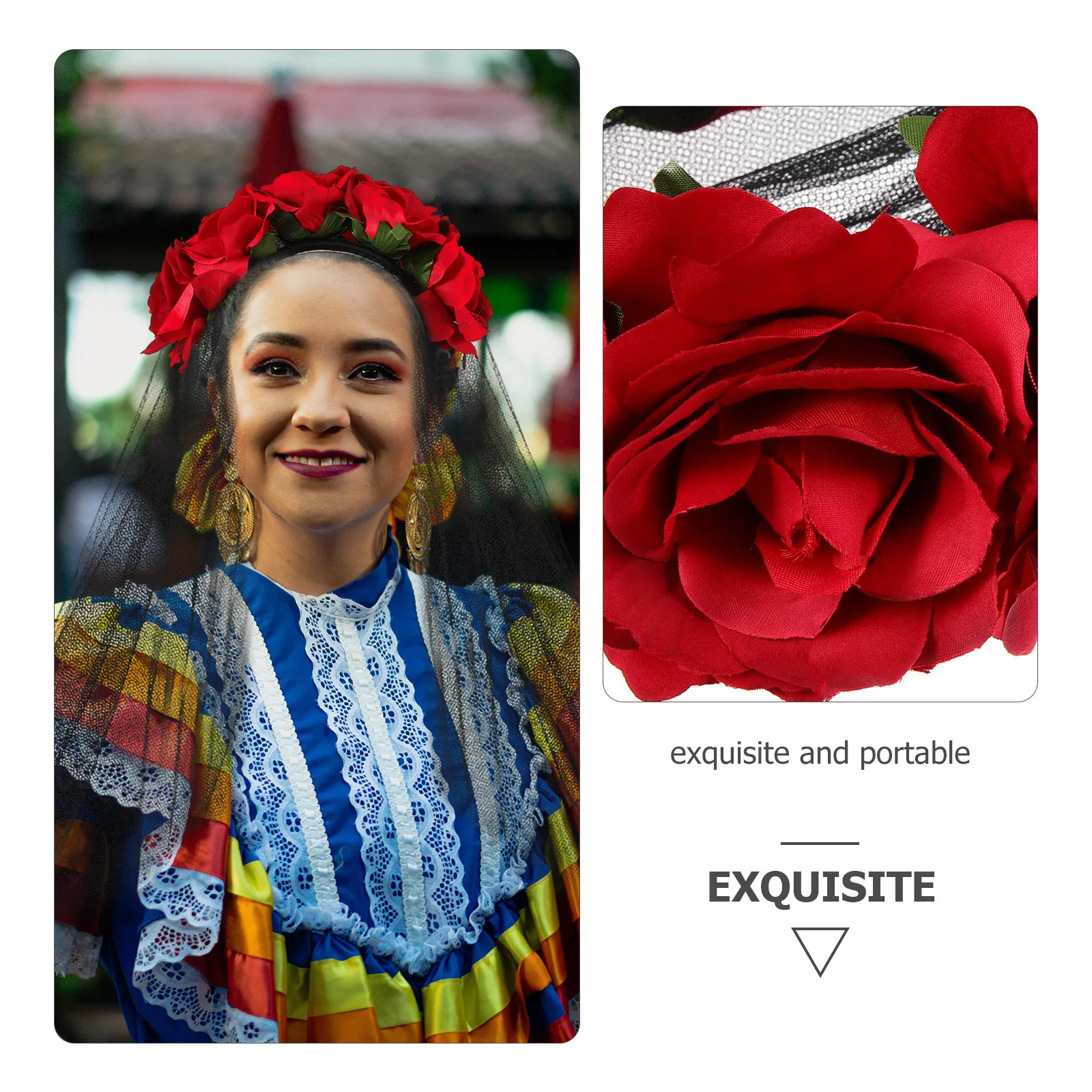 

Simulation Rose Headband Black Gauze Cloth Women Party Hair Accessory Halloween Cosplay Decor Lightweight Wearable Rose Flower