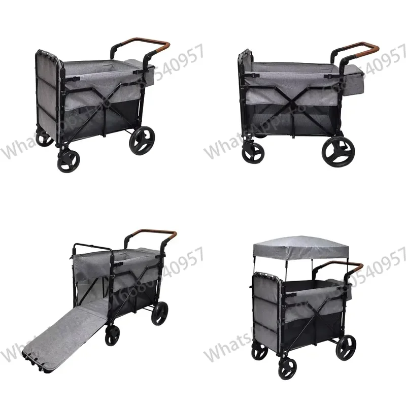 Oem Heavy Foldable Pet Wagon Cart Large Load 4 Wheels Dog Stroller Outdoor Camping Travel Pet Trolley for Big Multiple