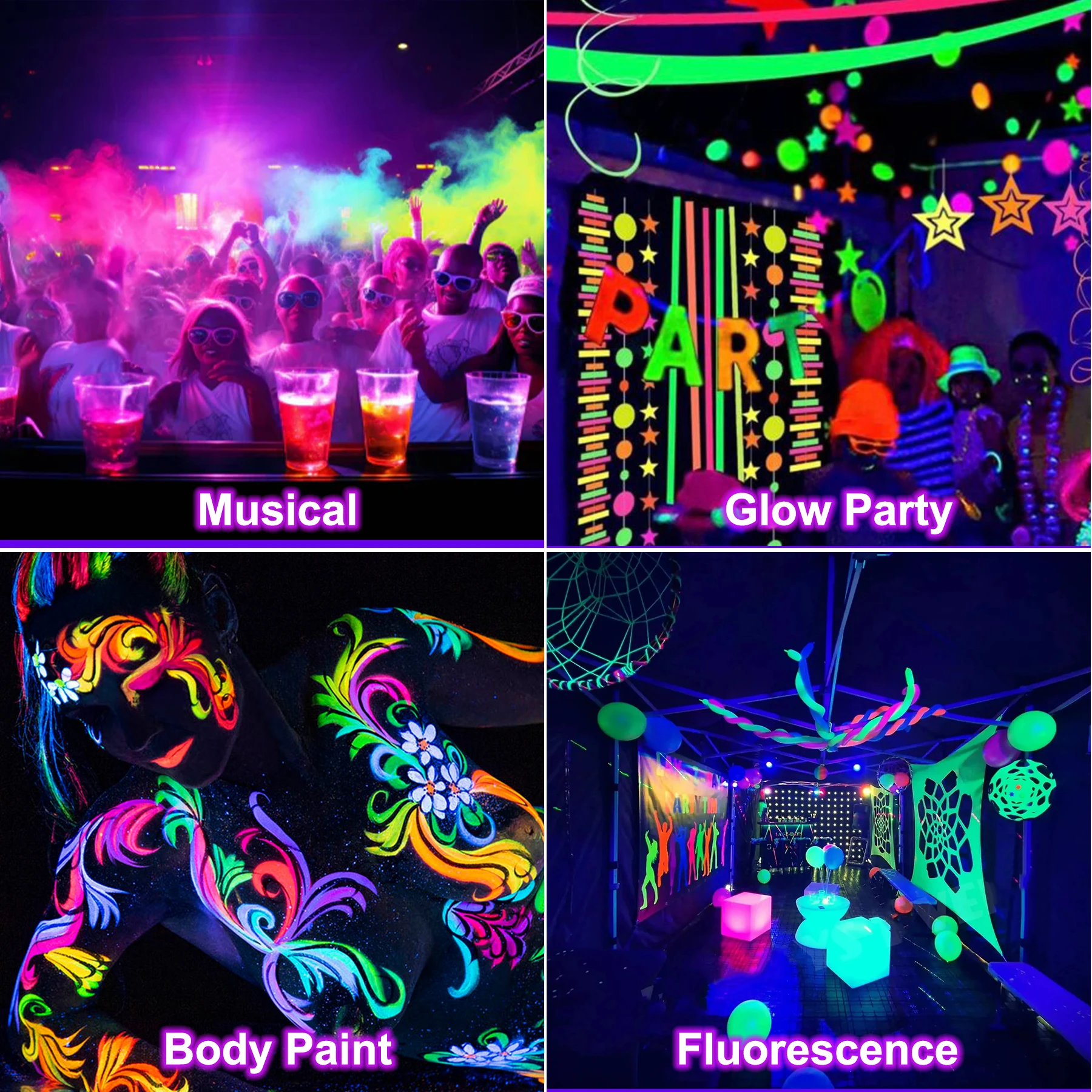 36/72W Black Light LED UV Floodlight EU Plug 400-405NM Fluorescen Glow Disco Ultraviolet Blacklight Tube for Party Stage Decor view 5