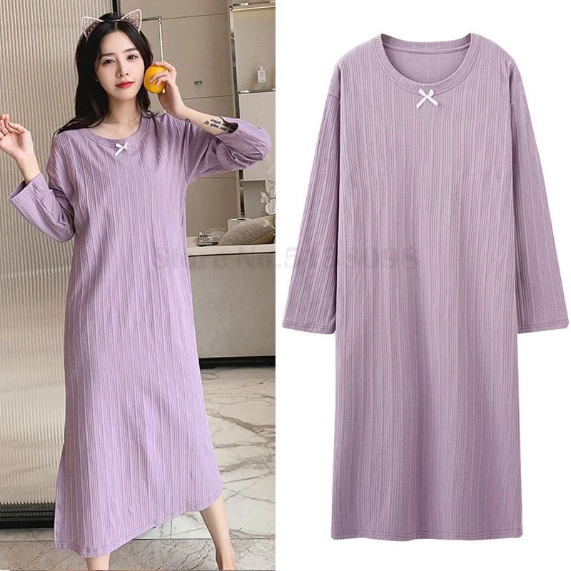 Women's Modal Nightdress Spring and Autumn Long Length Solid Color Crewneck Nightgown Plus Size 4XL Loose Home Clothes Sleepwear