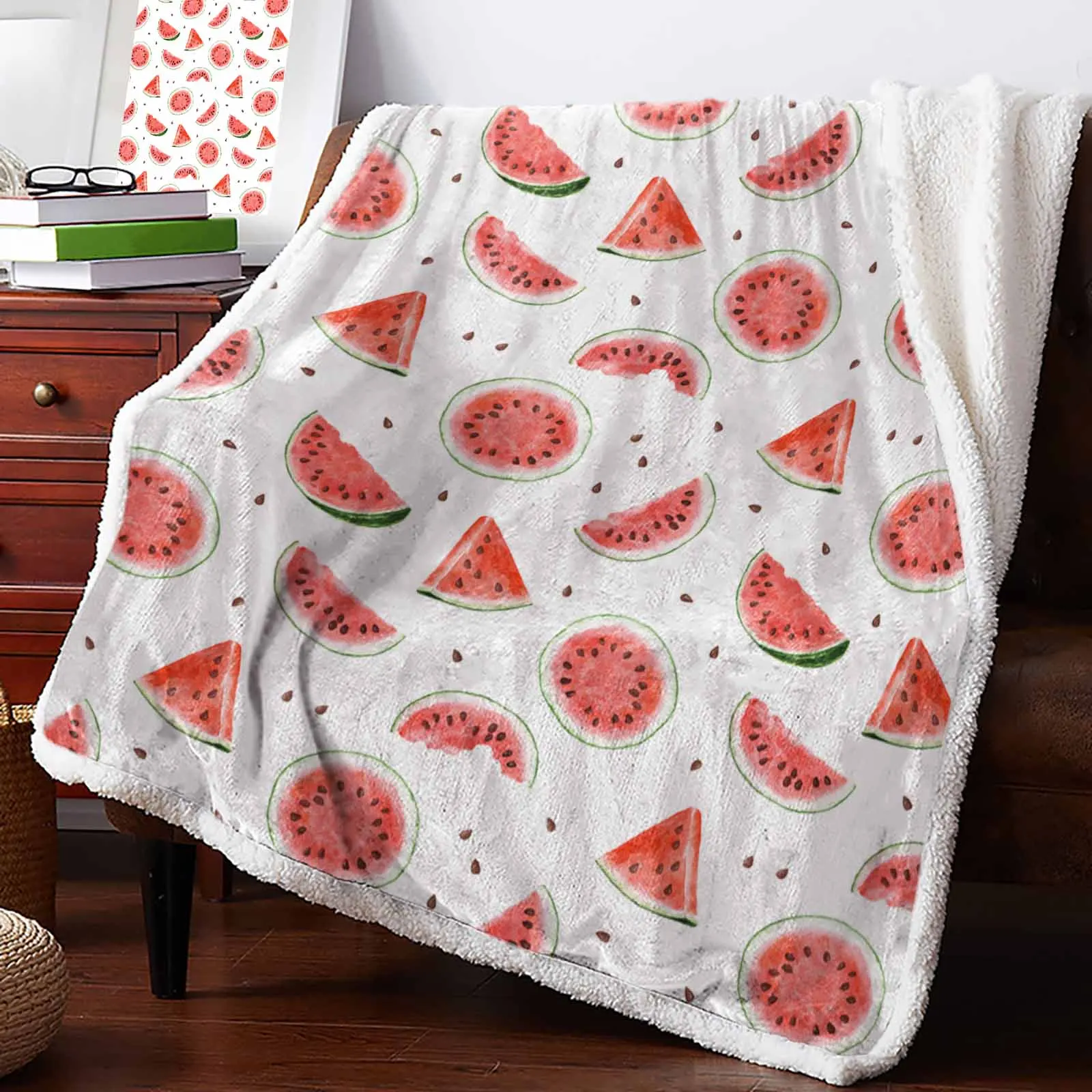 Summer Watermelon Watercolor Texture Cashmere Blanket Winter Warm Soft Throw Blankets for Beds Sofa Wool Blanket Bedspread