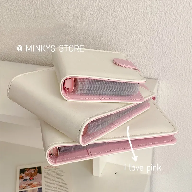 MINKYS Ins Heißer Weiß Rosa Kawaii A5 A7 A8 Kpop Photocard Binder Foto Karten Sammeln Buch Album PU Leder Notebook schreibwaren – Detail 3