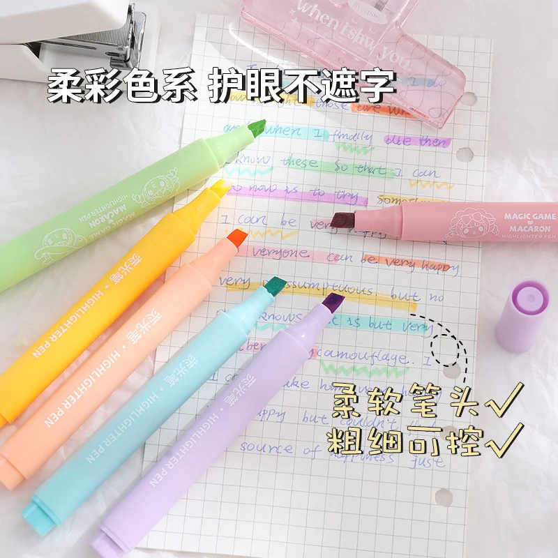 6pcs/set Cute Sanrio Highlighter Pen Set Beautiful Color Pen Multifunctional Kuromi Girl Gift Highlighter Pen