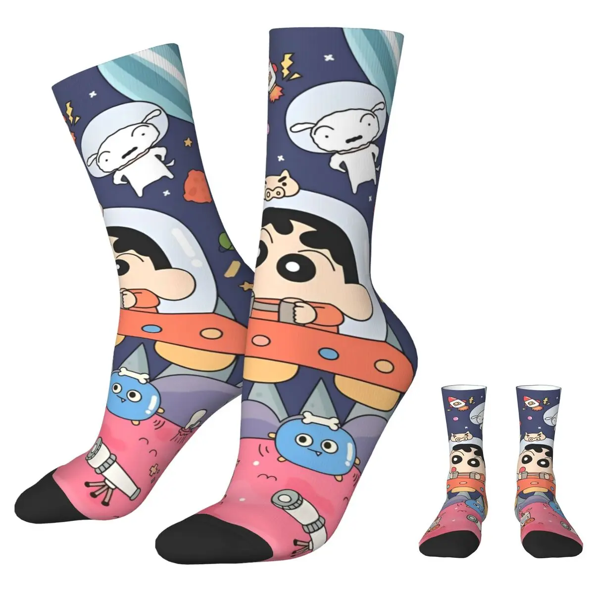 Crayon Shin-chan Astronaut Space Autumn Winter Hip-hop Men's Women'sSocks Japanese Anime Breathable Basketball Socks