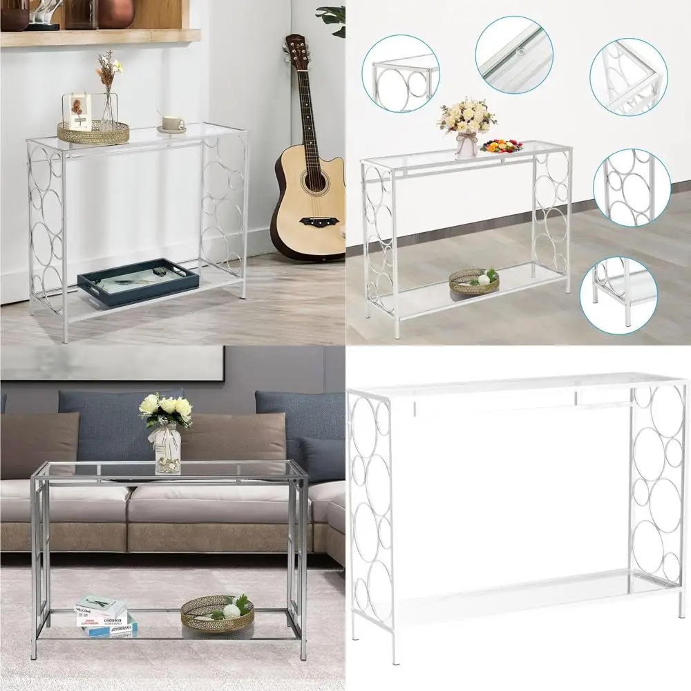 طاولة أريكة زجاجية شفافة معاصرة، وحدة تحكم مدمجة للمدخل، طاولات بهو حديثة، أثاث زجاجي لغرفة المعيشة والممر