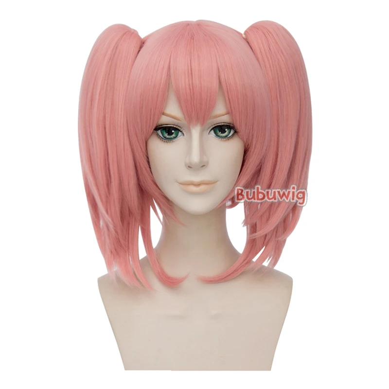 Bubuwig Synthetic Hair Puella Magi Madoka Magica Kaname Ponytail Wig 35cm Medium Long Straight Pink Cosplay Wigs Heat Resistant