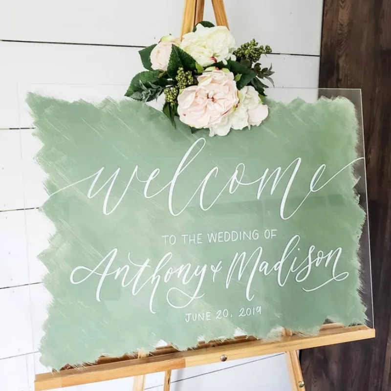 Clear Acrylic Wedding Welcome Sign Board Welcome Signs Wedding Decor Custom Plexiglass Brush Background Wedding Entrance Sign