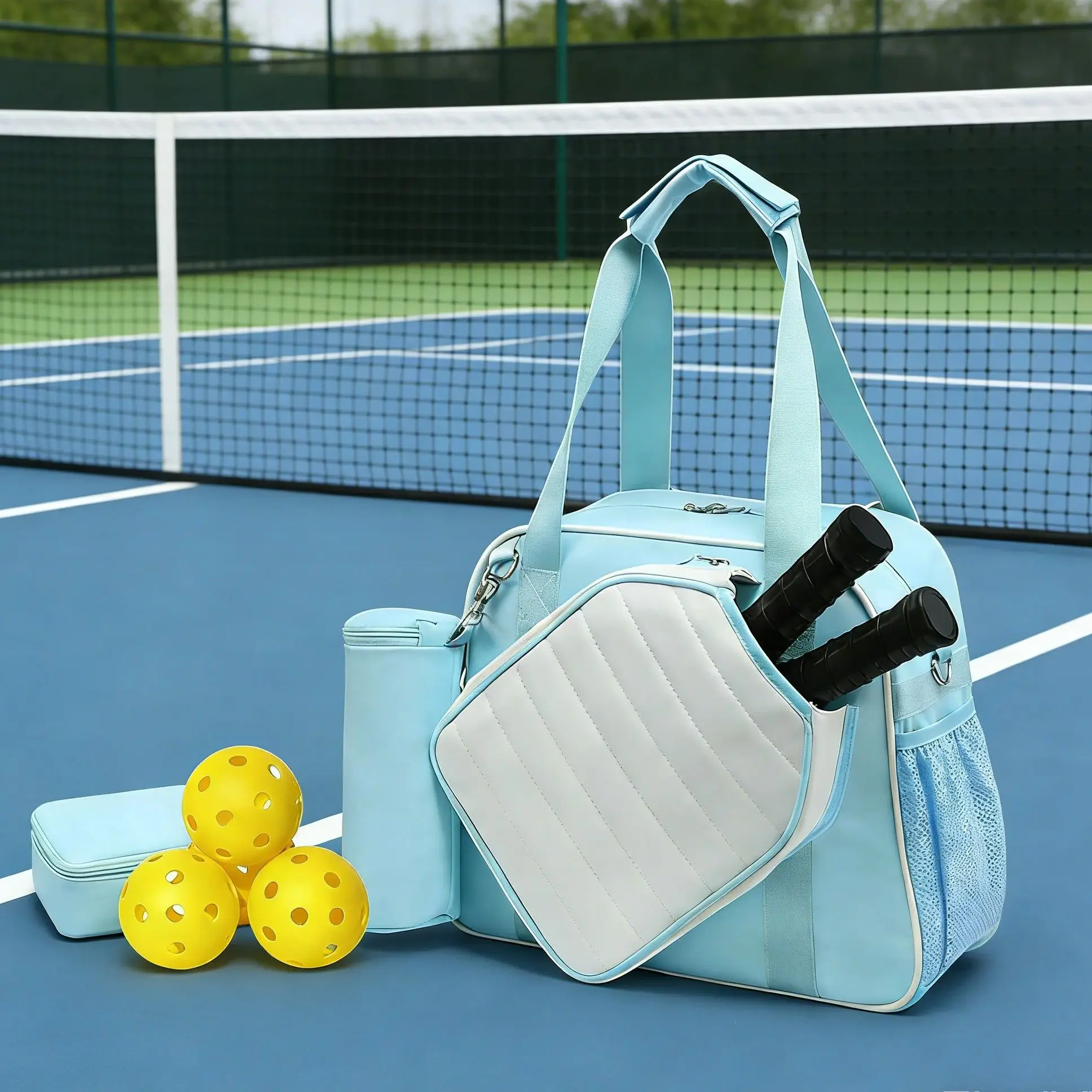 

Jusenda Pickleball Racket Bag for Two Rackets tennis Handbag Single-Shoulder Macaron Blue Colours Man Woman Girls