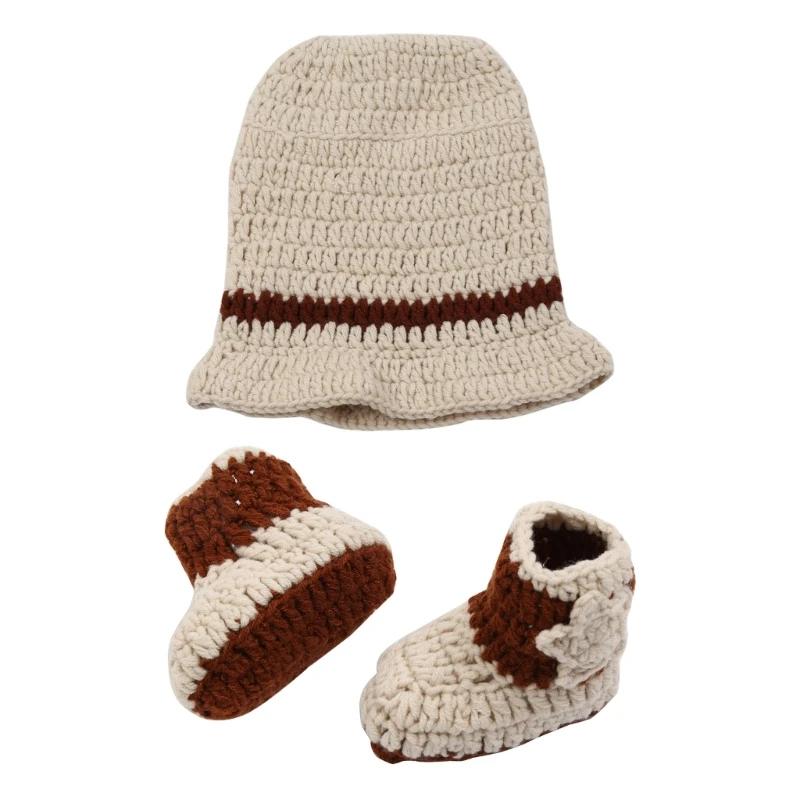 

Crochet Baby Cowboy Hat and Boots Set in Brown Newborn Boy Photo Props Handmade Knitted Baby Hat and Booties