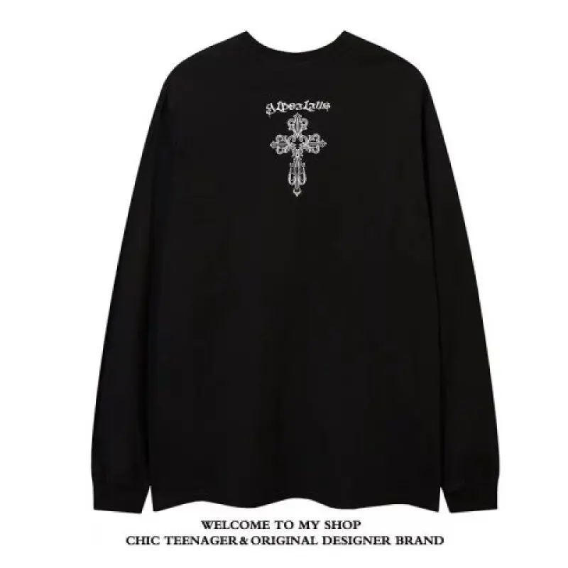 Hip Hop Streetwear 100% Cotton Sweatshirt Women Men Dark Style Cross Print Pullover HarajukuCasual 2023 Spring New Sweatshirts