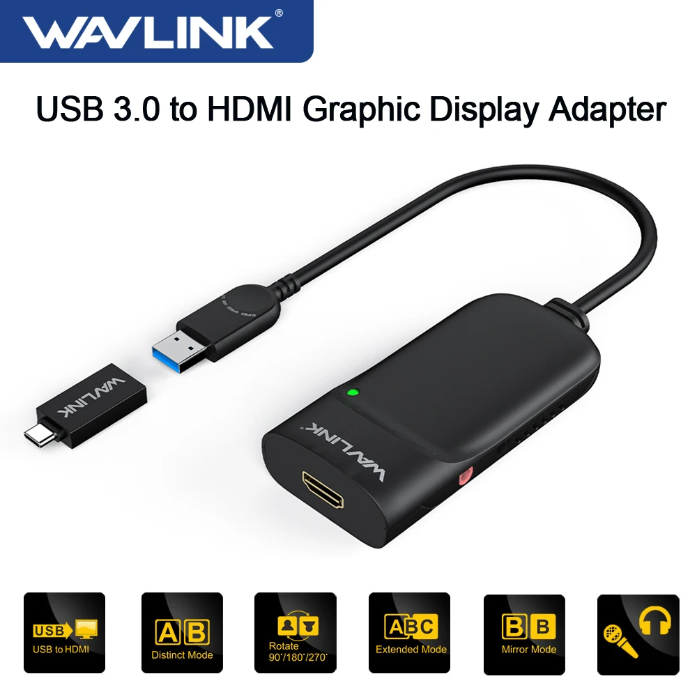 

Wavlink USB 3.0 к HDMI-совместимому адаптеру видеографии 2K внешний адаптер видеокарты удлинение/зеркало для Windows Mac M1 M2