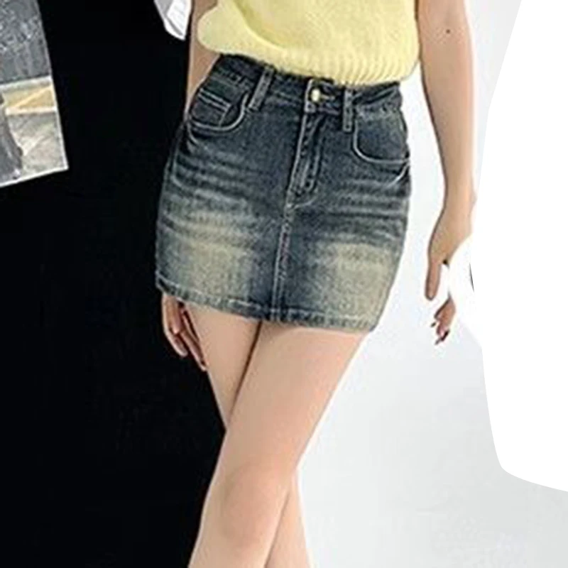 vintage embroidered half skirt for women 2024 new high waisted spicy girl anti glare denim bag hip shorts skirt