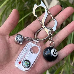 Fashion keychain Metal Mountaineering Buckle Black 8 Lucky DiceMini thermometer Portable bottle opener Backpack pendant