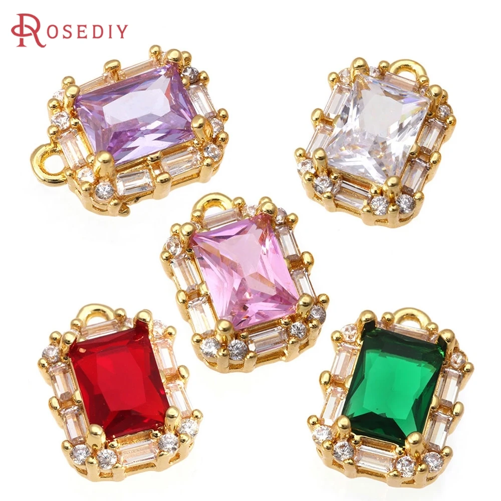 

4PCS 18K Gold Color Brass Zircon Rectangle Shape Charms Pendants High Quality Diy Necklace Earrings Jewelry Making Accessories