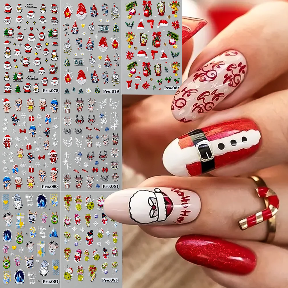 1 Sheet Red/green Christmas 3D Nail Art Sticker Santa Claus Snowflake Self-Adhesive Xmas Nail Decals New Year Manicure Accessory