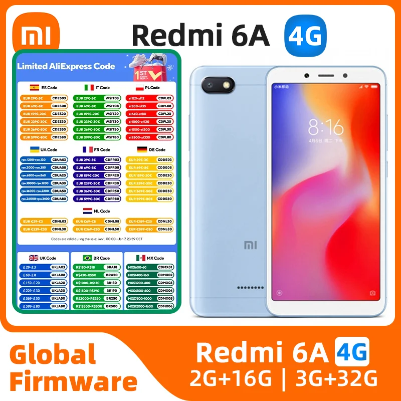 Gebrauchtes Xiaomi Redmi 6A Android 4G entsperrt 5,45 Zoll 2 GB RAM 16 GB ROM Alle Farben in gutem Zustand Original-Handy